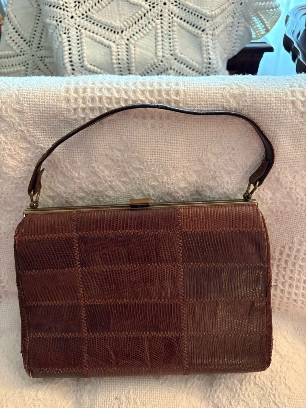 Vintage Brown Patchwork Leather Top-Handle Bag